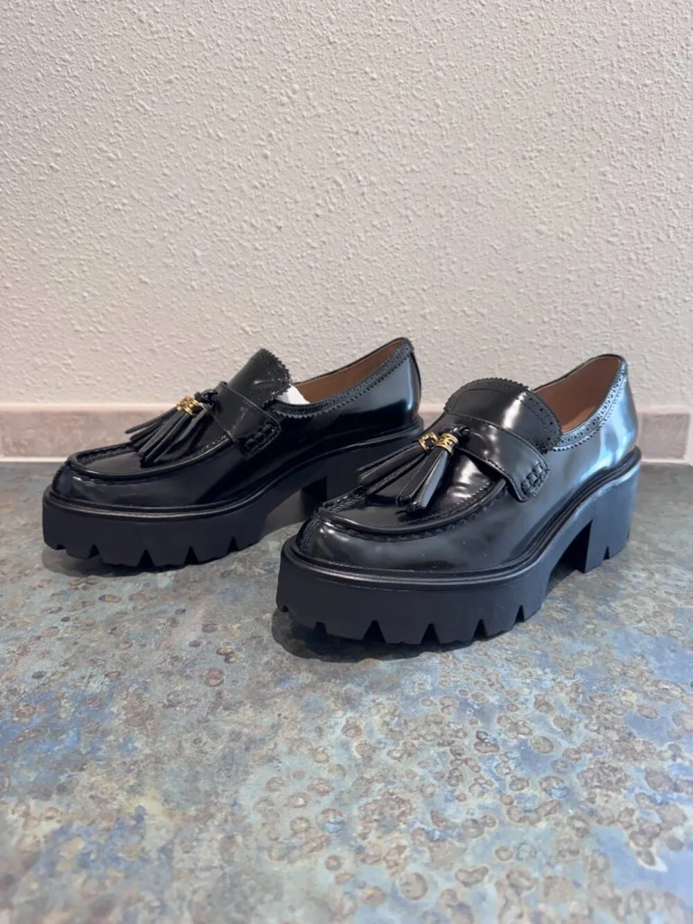 Sam Edelman Meela Black Patent Platform Tassel Loafers - 10